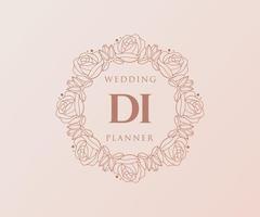 colección de logotipos de monograma de boda con letras iniciales di, plantillas florales y minimalistas modernas dibujadas a mano para tarjetas de invitación, guardar la fecha, identidad elegante para restaurante, boutique, café en vector