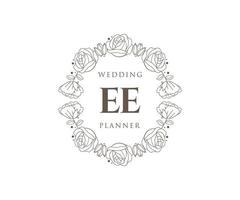 colección de logotipos de monograma de boda con letras iniciales de ee, plantillas florales y minimalistas modernas dibujadas a mano para tarjetas de invitación, guardar la fecha, identidad elegante para restaurante, boutique, café en vector