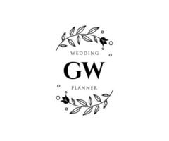 colección de logotipos de monograma de boda con letras iniciales gw, plantillas florales y minimalistas modernas dibujadas a mano para tarjetas de invitación, guardar la fecha, identidad elegante para restaurante, boutique, café en vector