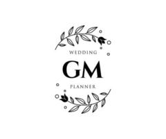 colección de logotipos de monograma de boda con letras iniciales gm, plantillas florales y minimalistas modernas dibujadas a mano para tarjetas de invitación, guardar la fecha, identidad elegante para restaurante, boutique, café en vector