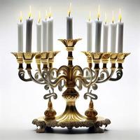 Menorah traditional candelabra and burning candles photo