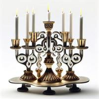 menorah candelabros tradicionales y velas encendidas foto