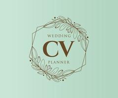 CV Initials letter Wedding monogram logos collection, hand drawn modern minimalistic and floral templates for Invitation cards, Save the Date, elegant identity for restaurant, boutique, cafe in vector