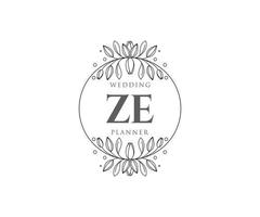 ZE Initials letter Wedding monogram logos collection, hand drawn modern minimalistic and floral templates for Invitation cards, Save the Date, elegant identity for restaurant, boutique, cafe in vector