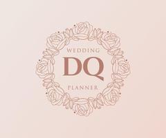 colección de logotipos de monograma de boda con letras iniciales dq, plantillas florales y minimalistas modernas dibujadas a mano para tarjetas de invitación, guardar la fecha, identidad elegante para restaurante, boutique, café en vector