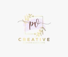 Initial PV feminine logo. Usable for Nature, Salon, Spa, Cosmetic and Beauty Logos. Flat Vector Logo Design Template Element.