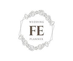 colección de logotipos de monograma de boda con letras iniciales fe, plantillas florales y minimalistas modernas dibujadas a mano para tarjetas de invitación, guardar la fecha, identidad elegante para restaurante, boutique, café en vector