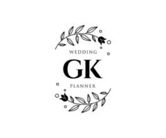 colección de logotipos de monograma de boda con letras iniciales gk, plantillas florales y minimalistas modernas dibujadas a mano para tarjetas de invitación, guardar la fecha, identidad elegante para restaurante, boutique, café en vector