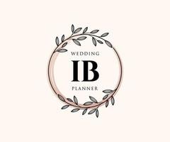 IBnitials letter Wedding monogram logos collection, hand drawn modern minimalistic and floral templates for Invitation cards, Save the Date, elegant identity for restaurant, boutique, cafe in vector