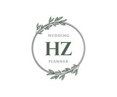 colección de logotipos de monograma de boda con letras iniciales hz, plantillas florales y minimalistas modernas dibujadas a mano para tarjetas de invitación, guardar la fecha, identidad elegante para restaurante, boutique, café en vector