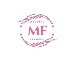 Colección de logotipos de monograma de boda con letras iniciales mf, plantillas florales y minimalistas modernas dibujadas a mano para tarjetas de invitación, guardar la fecha, identidad elegante para restaurante, boutique, café en vector