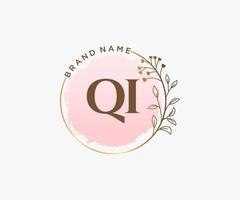 Initial QI feminine logo. Usable for Nature, Salon, Spa, Cosmetic and Beauty Logos. Flat Vector Logo Design Template Element.