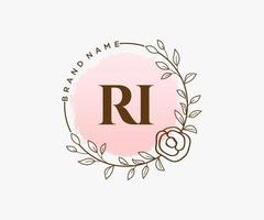 Initial RI feminine logo. Usable for Nature, Salon, Spa, Cosmetic and Beauty Logos. Flat Vector Logo Design Template Element.