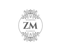 colección de logotipos de monograma de boda con letras iniciales zm, plantillas florales y minimalistas modernas dibujadas a mano para tarjetas de invitación, guardar la fecha, identidad elegante para restaurante, boutique, café en vector