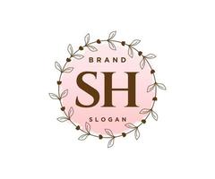 Initial SH feminine logo. Usable for Nature, Salon, Spa, Cosmetic and Beauty Logos. Flat Vector Logo Design Template Element.