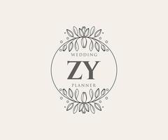 ZY Initials letter Wedding monogram logos collection, hand drawn modern minimalistic and floral templates for Invitation cards, Save the Date, elegant identity for restaurant, boutique, cafe in vector