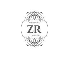 colección de logotipos de monograma de boda con letras iniciales zr, plantillas florales y minimalistas modernas dibujadas a mano para tarjetas de invitación, guardar la fecha, identidad elegante para restaurante, boutique, café en vector