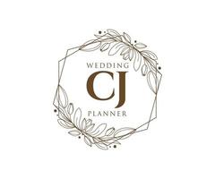 colección de logotipos de monograma de boda con letras iniciales cj, plantillas florales y minimalistas modernas dibujadas a mano para tarjetas de invitación, guardar la fecha, identidad elegante para restaurante, boutique, café en vector