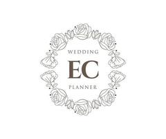 colección de logotipos de monograma de boda con letras iniciales de ec, plantillas florales y minimalistas modernas dibujadas a mano para tarjetas de invitación, guardar la fecha, identidad elegante para restaurante, boutique, café en vector