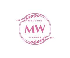 colección de logotipos de monogramas de boda con letras iniciales de mw, plantillas florales y minimalistas modernas dibujadas a mano para tarjetas de invitación, guardar la fecha, identidad elegante para restaurante, boutique, café en vector