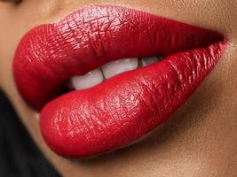 Close up view of beautiful woman lips photo