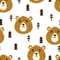 bear funny animal face, head vector seamless pattern