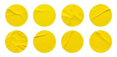 Yellow round paper sticker label set isolated on white background photo