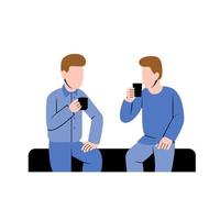 Men Talking While Sitting And Drinking Coffee vector