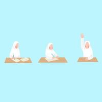 Set Of hijab Student Studying Character vector