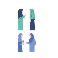 Set  Of Muslim Women Talking Character vector