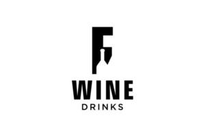 initial letter F with wine bottle logo design template vector