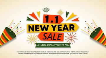 New year sale 1 1 banner with a price tag and confetti vector