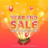 Year end sale banner with a surprise open box of stuff vector