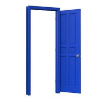 open isolated blue door closed 3d illustration rendering photo