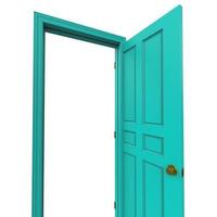 open light blue isolated door closed 3d illustration rendering photo