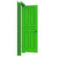 open green isolated door closed 3d illustration rendering photo