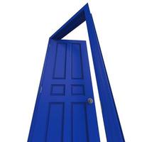 open isolated blue door closed 3d illustration rendering photo