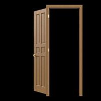 puerta aislada de madera abierta representación de ilustración 3d de madera cerrada foto