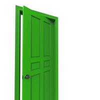 open green isolated door closed 3d illustration rendering photo