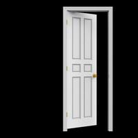 open isolated white door closed 3d illustration rendering photo