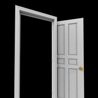 open isolated white door closed 3d illustration rendering photo