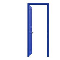 open isolated blue door closed 3d illustration rendering photo