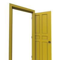 puerta amarilla abierta aislada cerrada representación de ilustración 3d foto