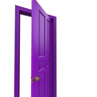 puerta aislada abierta cerrada ilustración 3d representación púrpura foto