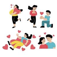 Collection of flat cartoon illustration vector people in love Concept Isolated on white background.