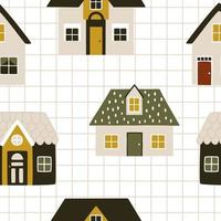 Scandinavian vector houses on a checkered background. Vector seamless pattern for wallpaper in the changing room or living room