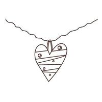 Doodle drawing of heart necklace. Cartoon hand drawn design element . Valentines day jewelry illustration, gift for woman concept. vector