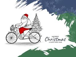 Merry Christmas festival background with santa claus on cycle vector