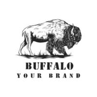 hand drawn american bison logos vector