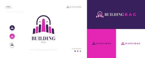 Building and Bag Logo Combination with Modern and Elegant Concept. Abstract Bag Logo or Icon with City Illustration Inside, Suitable for Fashion, Real Estate, Mall, Shop and Clothing Business Logo vector